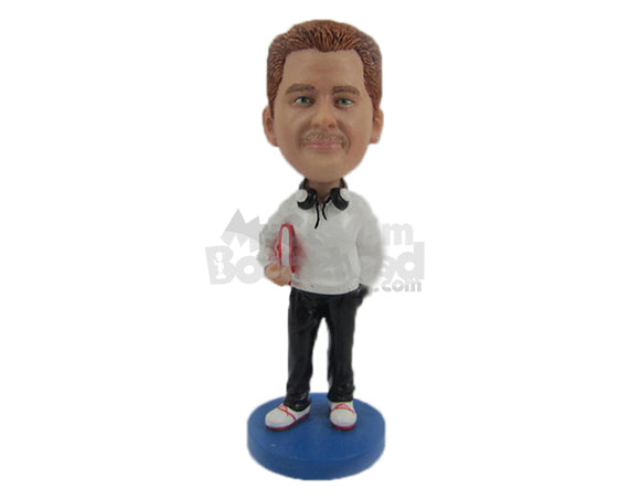 Custom Bobblehead College Nerd Heading To The Library With A Book Under The Arm - Leisure & Casual Casual Males Personalized Bobblehead & Cake Topper