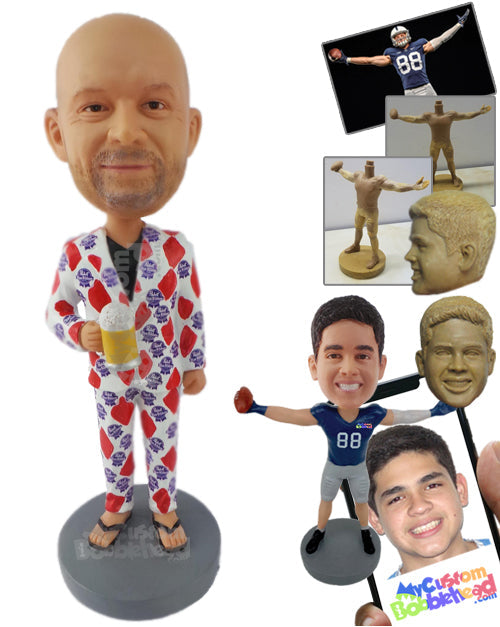 Classy Drinker Dude with Bottoms Up Personalized Bobblehead