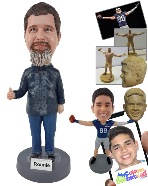 Man Wearing Sweater and Shorts with Shoes Giving a Thumbs Up Personalized Bobblehead