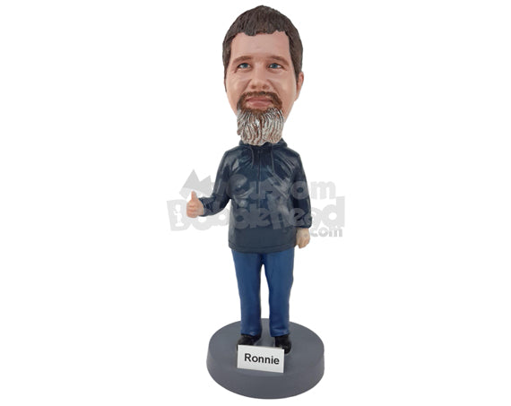 Custom Bobblehead Man Wearing Sweater And Shorts With Shoes Giving A Thumbs Up - Leisure & Casual Casual Males Personalized Bobblehead & Cake Topper