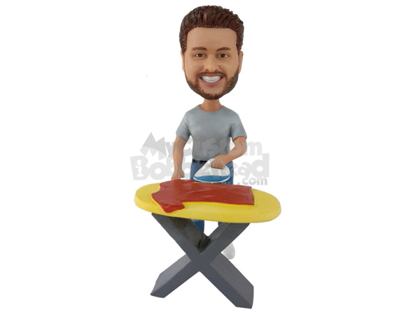 Custom Bobblehead Man Ironing His A Shirt - Leisure & Casual Casual Males Personalized Bobblehead & Cake Topper