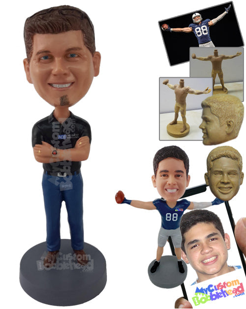 Handsome Man Wearing a Shirt, Jeans, and Fancy Belt Personalized Bobblehead