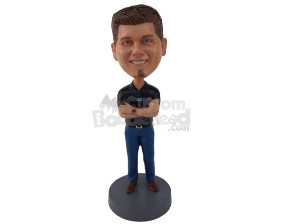 Custom Bobblehead Handsome Man Wearing A Shirt Jeans And Fancy Belt - Leisure & Casual Casual Males Personalized Bobblehead & Cake Topper