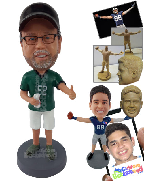 Baseball Fan Giving Thumbs Up Holding a Glass Personalized Bobblehead