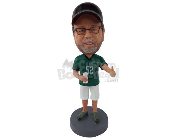 Baseball Fan Giving Thumbs Up Holding a Glass Personalized Bobblehead