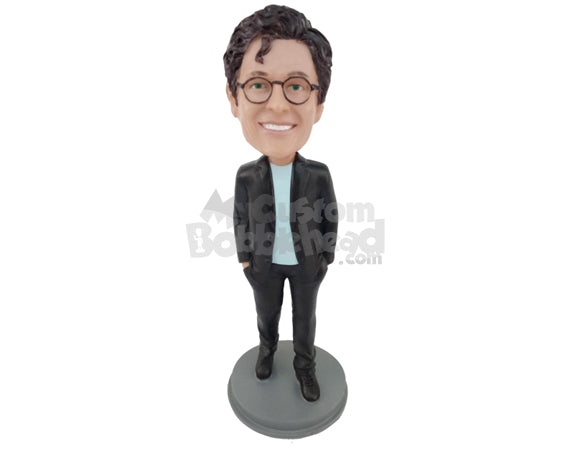 Custom Bobblehead Guy Wearing Jacket On Shirt With Matching Shorts - Leisure & Casual Casual Males Personalized Bobblehead & Cake Topper