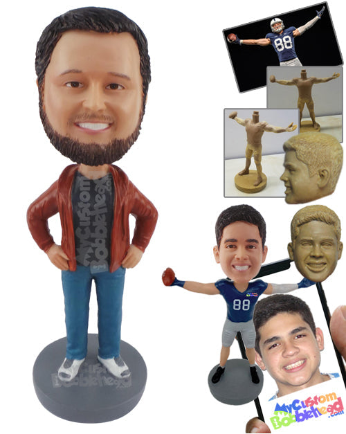 Good Looking Man Wearing Jacket with Shirt and Shorts with Shoes Personalized Bobblehead