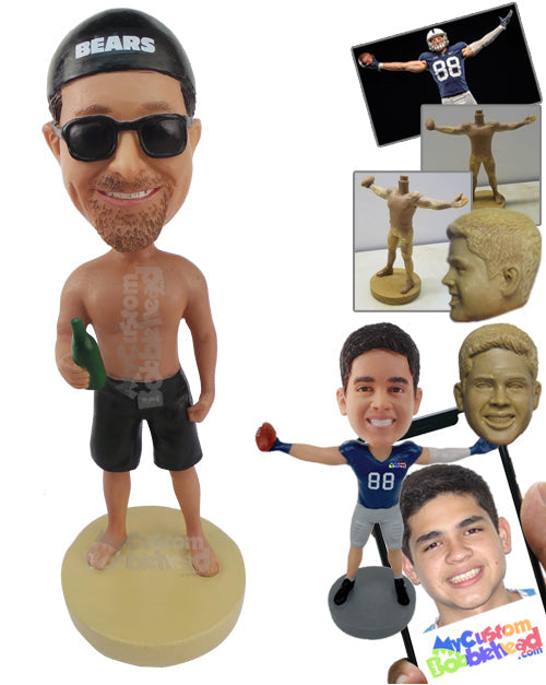 Shirtless Man Wearing Backwards Cap and Shorts with No Shoes Personalized Bobblehead