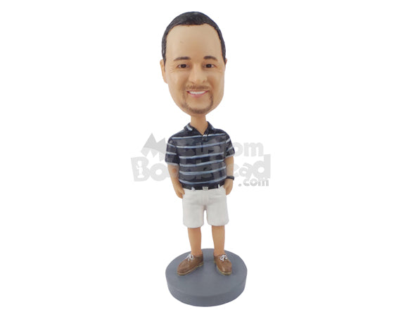 Custom Bobblehead Guy Tucking His Hands Into His Pockets Wearing Shorts Shirt And A Belt With Shoes - Leisure & Casual Casual Males Personalized Bobblehead & Cake Topper