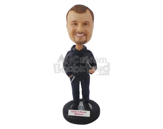 Custom Bobblehead Handsome Man Wearing Hoodie And Pants With Shoes - Leisure & Casual Casual Males Personalized Bobblehead & Cake Topper