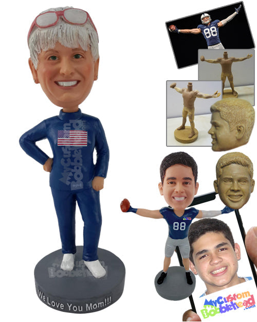 Patriotic Woman Wearing American Sweat-Suit Personalized Bobblehead