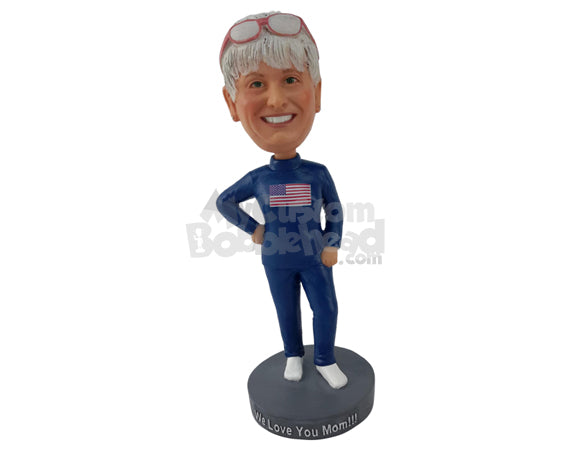 Custom Bobblehead Patriotic Woman Wearing American Sweat-Suit - Leisure & Casual Casual Females Personalized Bobblehead & Cake Topper