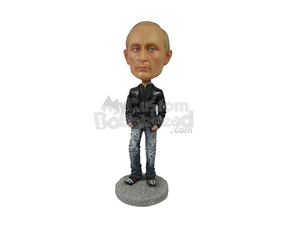 Custom Bobblehead Graceful Man In Casuals With Hands In Jeans Pocket - Leisure & Casual Casual Males Personalized Bobblehead & Cake Topper