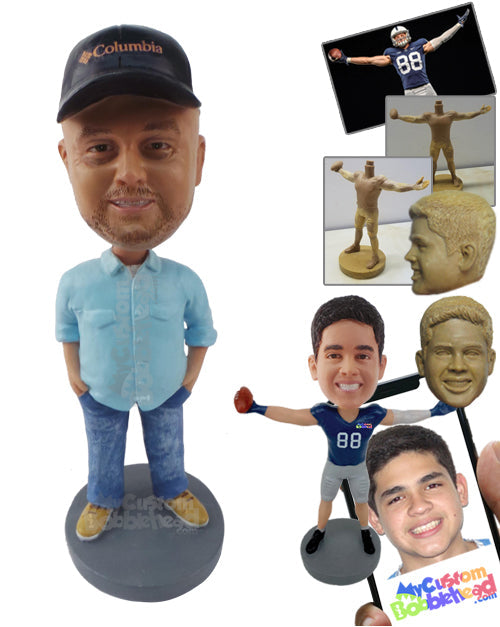 Stylish Male Wearing Cap, T-shirt, Jeans, and Good Shoes Personalized Bobblehead