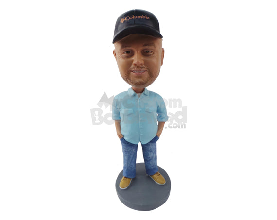 Custom Bobblehead Stylish Male Wearing Cap. T-Shirt Jeans And Good Shoes - Leisure & Casual Casual Males Personalized Bobblehead & Cake Topper