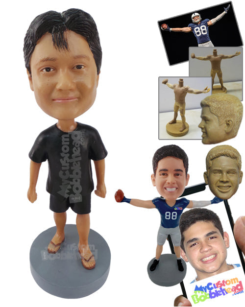 Man Dressed for Beach, Wearing Casual Shorts and Shirt with Flip Flops Personalized Bobblehead