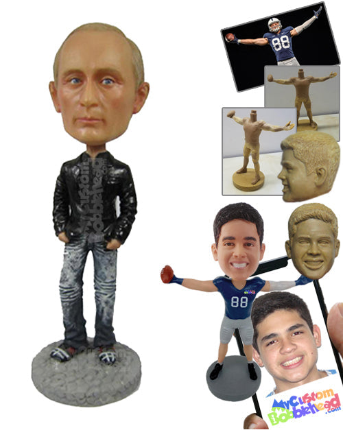 Graceful Man in Casuals with Hands in Jeans Pocket Personalized Bobblehead