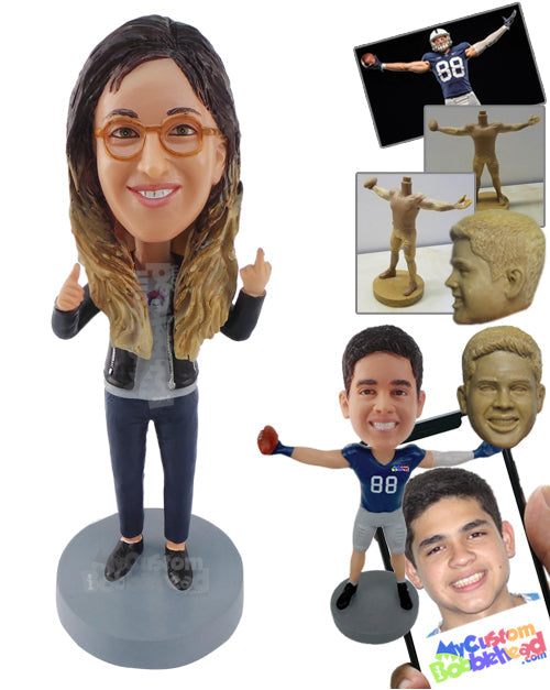 Woman Giving Middle Finger and Thumbs Up Personalized Bobblehead