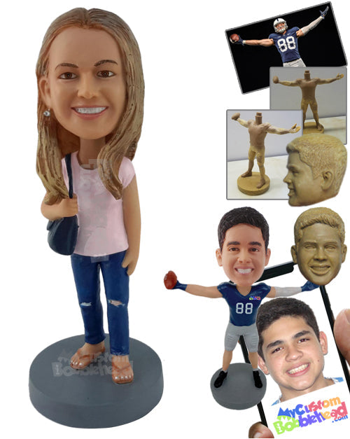 Woman with Long Hair and Flip Flops Personalized Bobblehead