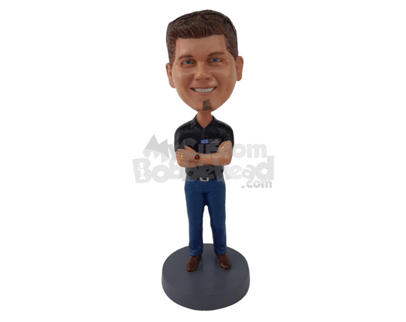 Custom Bobblehead Man With Crossed Arms Wearing Pant And Shirt - Leisure & Casual Casual Males Personalized Bobblehead & Cake Topper