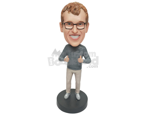 Custom Bobblehead Man Giving Thumbs Up From Both Hands - Leisure & Casual Casual Males Personalized Bobblehead & Cake Topper