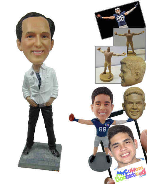 Happy Smart Guy in Stylish Pose with Hands in Pocket Personalized Bobblehead