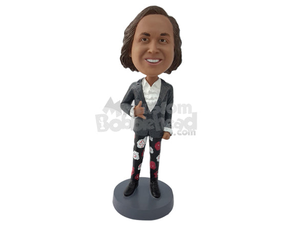 Custom Bobblehead Man Giving Cool Sign Wearing A Modern Suit - Leisure & Casual Casual Males Personalized Bobblehead & Cake Topper