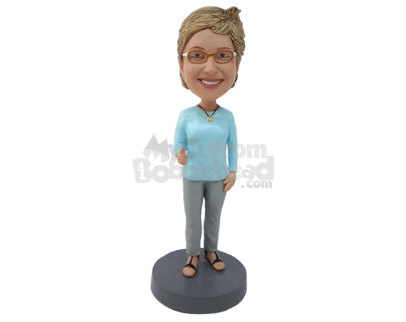 Custom Bobblehead Woman Giving Thumbs Up Sign - Leisure & Casual Casual Females Personalized Bobblehead & Cake Topper