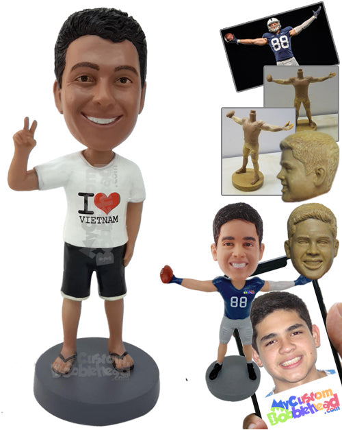 Man Wearing Passionate Country Dress Holding a Peace Sign Personalized Bobblehead