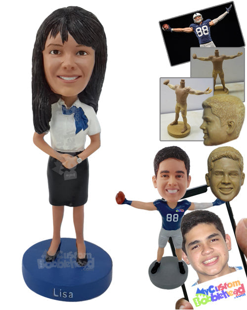 Woman in Beautiful Shirt and Tie with Skirt Personalized Bobblehead