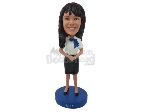 Custom Bobblehead Woman Wearing Beautiful Shirt With A Tie And Skirt - Leisure & Casual Casual Females Personalized Bobblehead & Cake Topper