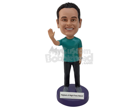 Man Waving while Looking Gorgeous Personalized Bobblehead