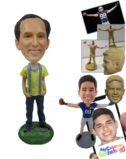 Cool Dude In Summer Outfit with A Loose Light Scarf Around His Neck Personalized Bobblehead