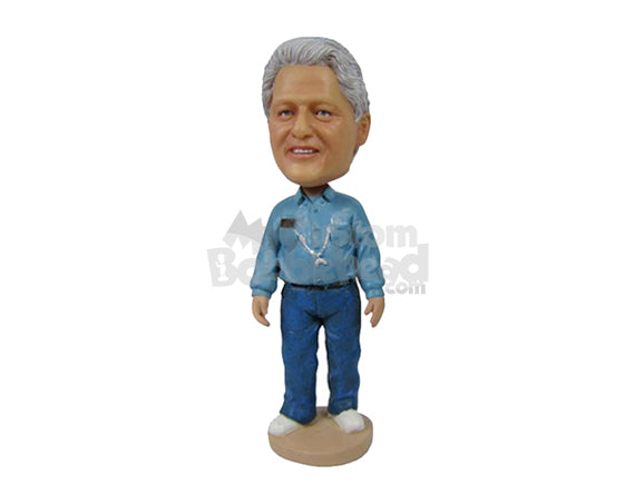 Custom Bobblehead Graceful Male Standing Upright With A Mobile In Shirt Pocket - Leisure & Casual Casual Males Personalized Bobblehead & Cake Topper