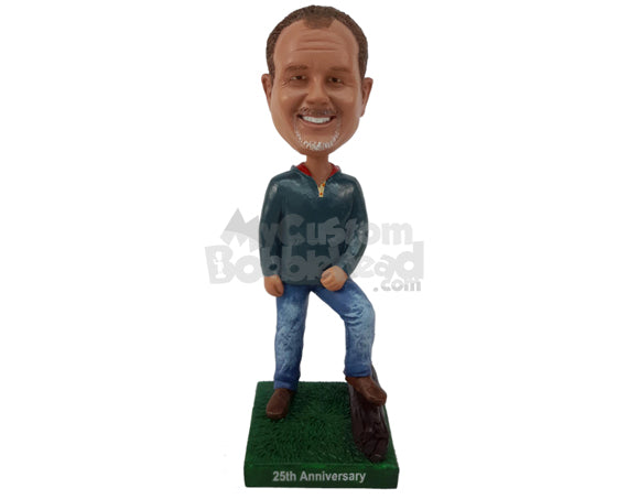 Custom Bobblehead Man Stepping on a Wood Log - Leisure & Casual Casual Males Personalized Bobblehead & Cake Topper