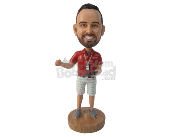 Custom Bobblehead Coach Wearing A Casual Shirt And Fitted Shorts - Leisure & Casual Casual Males Personalized Bobblehead & Cake Topper