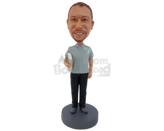 Custom Bobblehead Man Wearing Casual Shirt And Pants Holding Towels In Hand - Leisure & Casual Casual Males Personalized Bobblehead & Cake Topper