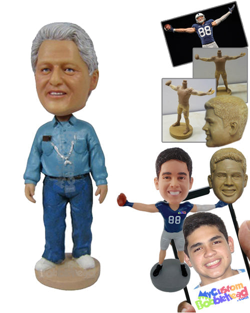 Graceful Male Standing Upright with a Mobile in Shirt Pocket Personalized Bobblehead