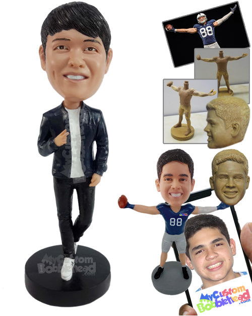 Gorgeous Man Wearing a Fancy Shirt and Jeans Personalized Bobblehead