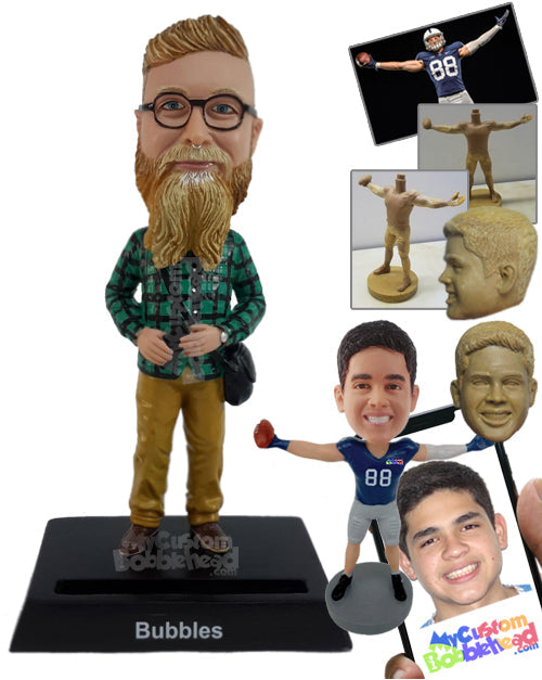 Man Wearing Checkered T-Shirt and Pants Personalized Bobblehead