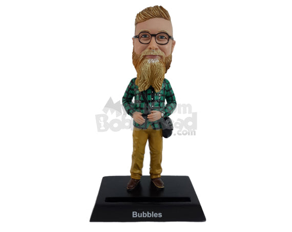 Custom Bobblehead Man Wearing Checkered T-Shirt And Pants - Leisure & Casual Casual Males Personalized Bobblehead & Cake Topper