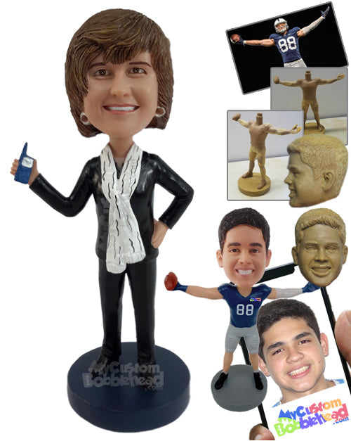 Woman Holding Phone with Scarf Personalized Bobblehead