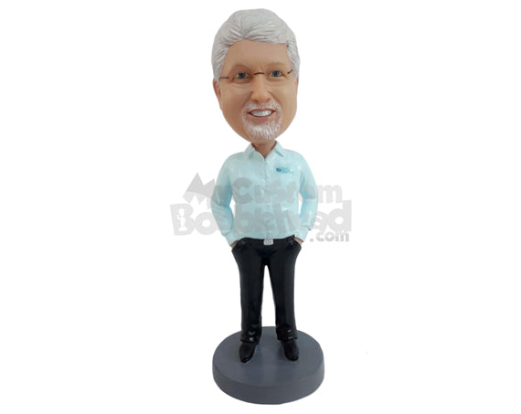 Custom Bobblehead Man With Tucked Hands In To Pocket - Leisure & Casual Casual Males Personalized Bobblehead & Cake Topper