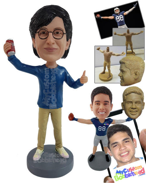 Man Holding Soda in Hand and Giving Thumbs Up Personalized Bobblehead