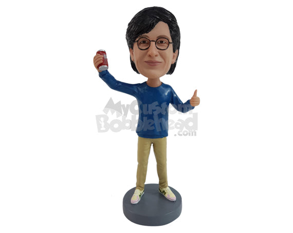 Man Holding Soda in Hand and Giving Thumbs Up Personalized Bobblehead