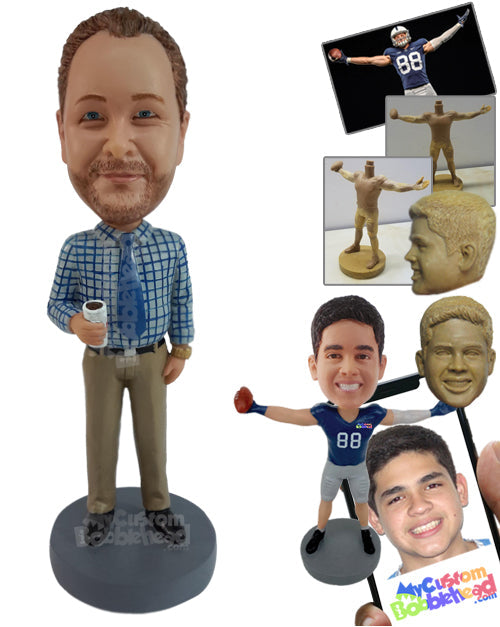 Office Man Holding Coffee in His Hands Personalized Bobblehead