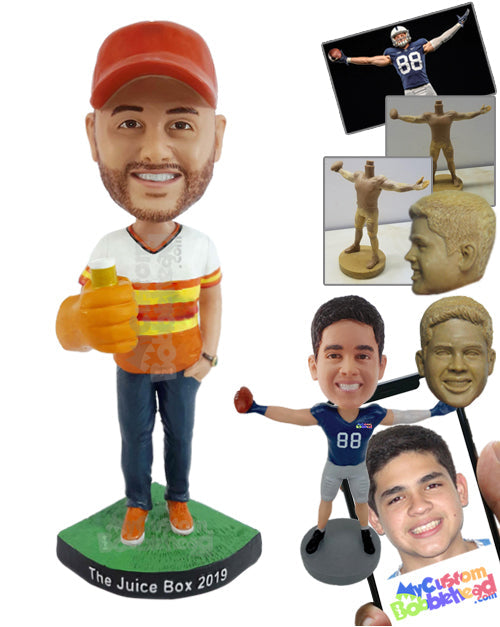 Guy with Big Glove Holding Drink in His Hand with Other Hand Tucked into Pocket Personalized Bobblehead