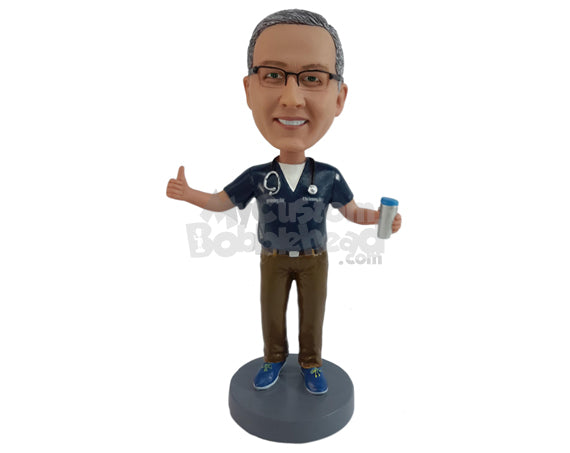 Custom Bobblehead Man Giving Thumbs Up And Holding Coffee In Other Hand - Leisure & Casual Casual Males Personalized Bobblehead & Cake Topper