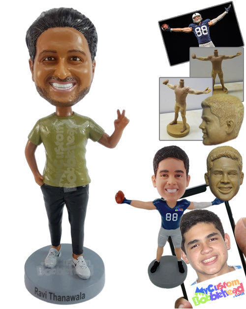 Man Holding Peace Sign Personalized Bobblehead