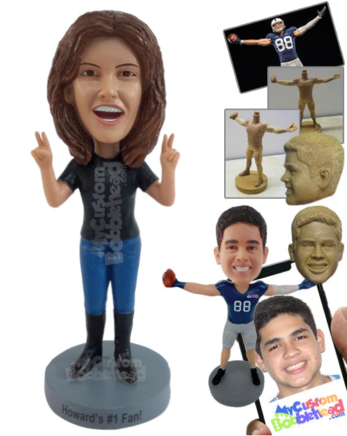 Woman Holding Peace Sign with Both Hands Personalized Bobblehead